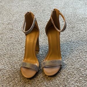 NWT Charlotte Russe Tan Rhinestone Ankle-Strap Block Heels